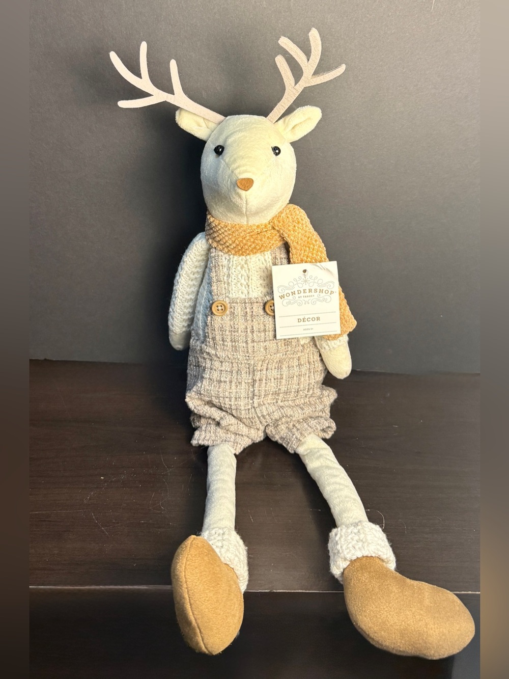 Wondershop Cream Plush Deer with Tan Scarf and Brown Boots